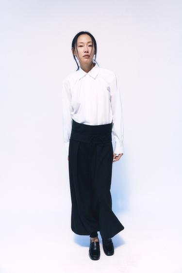 ZW COLLECTION 와이드 벨트 벌룬 팬츠 - Zara 블랙