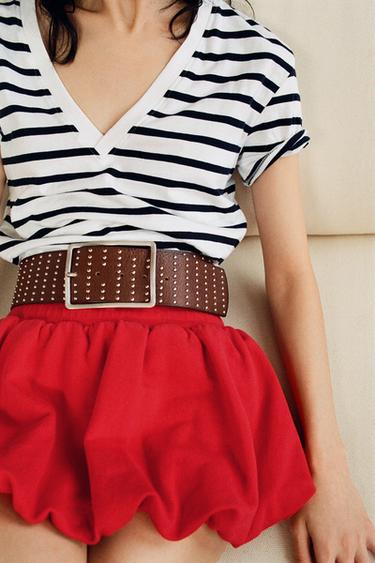 LEATHER BELT WITH MULTI STUDS - Brown by Zara