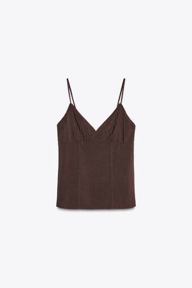 Zara V-NECK TOP - Dark brown - Image 0