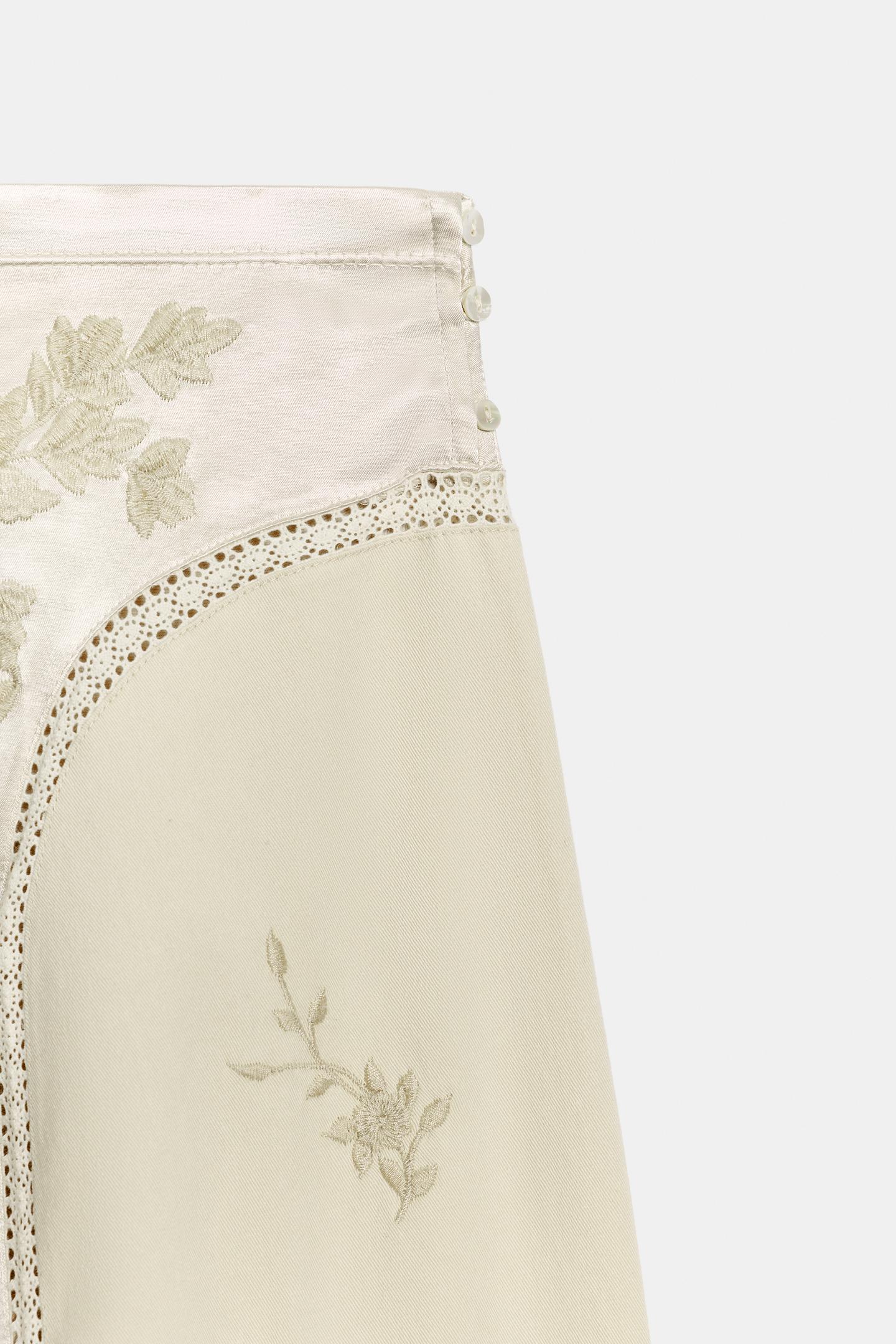 Женская юбка Zara ZW Collection Embroidered MIDI, цвет: Экрю — фото 9