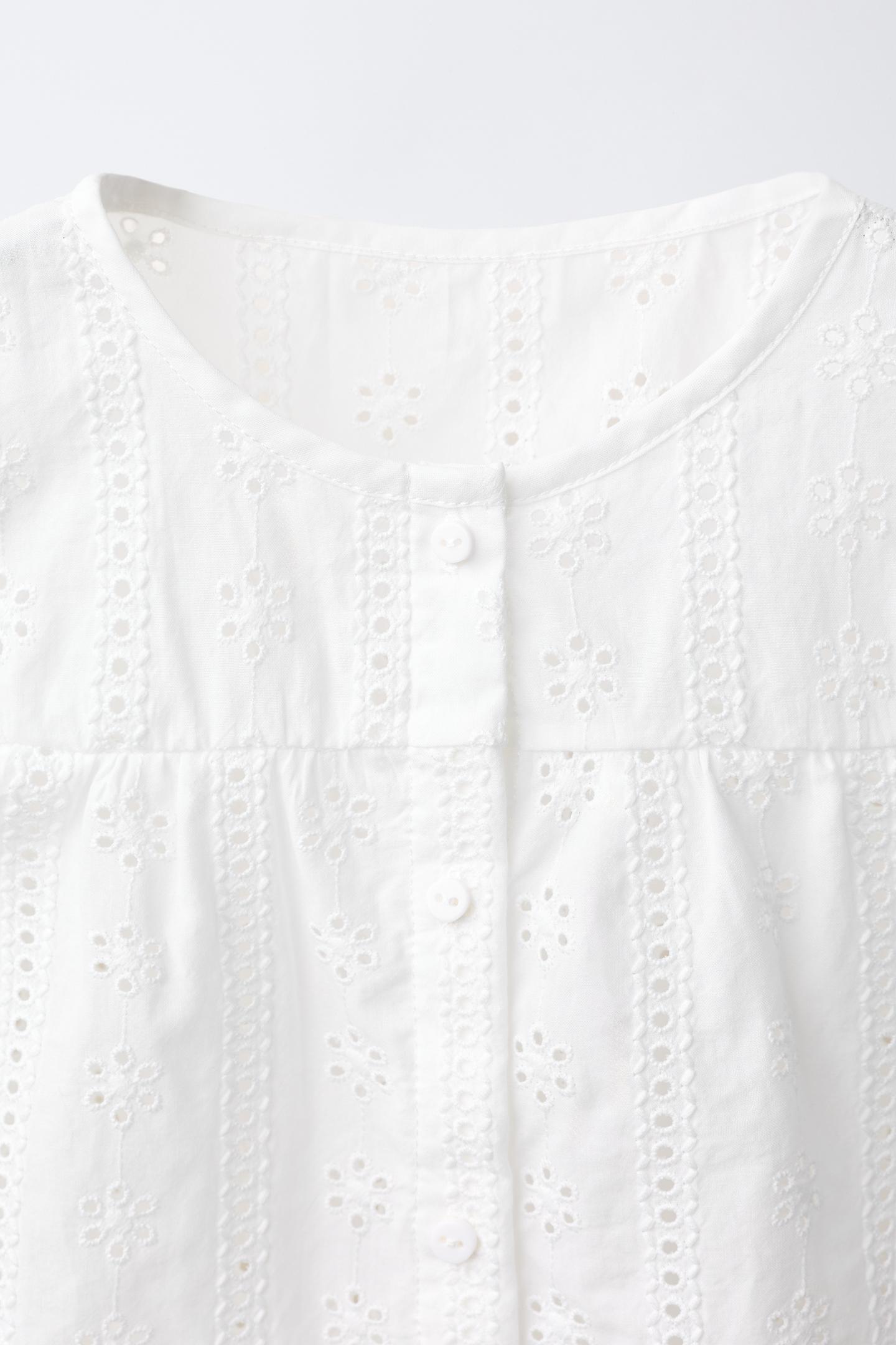 Детская рубашка Zara Embroidered Romantic, цвет: Белый — фото 4