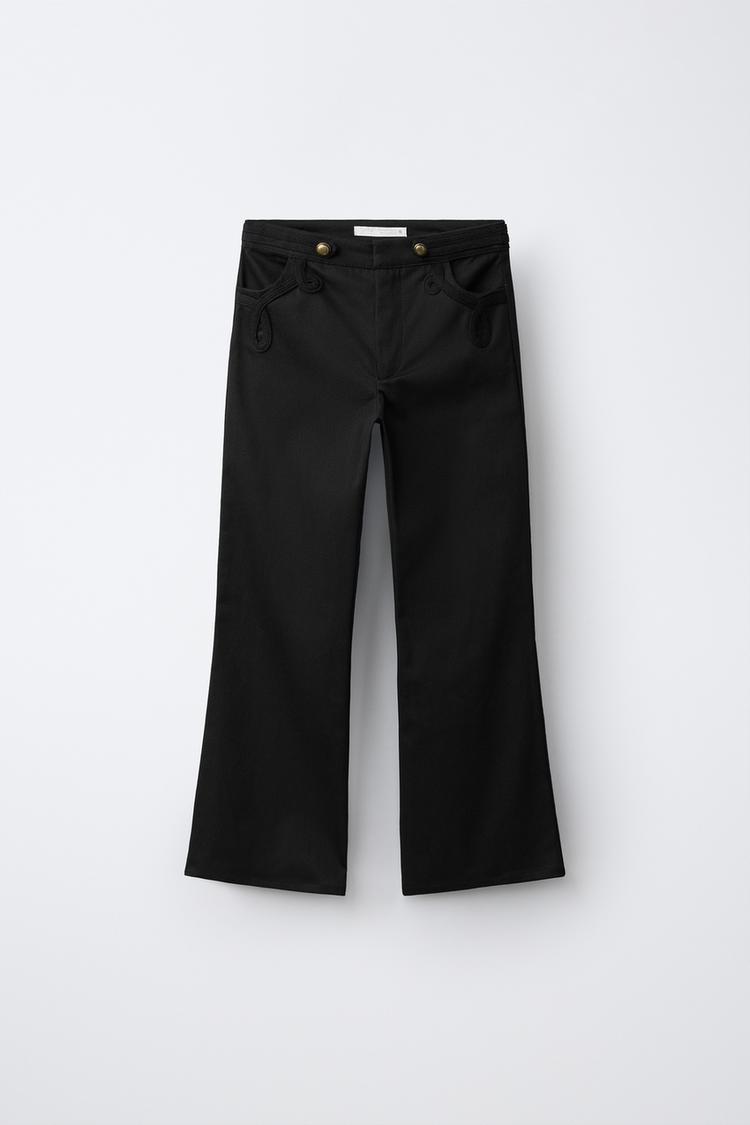 BUTTON FLARE PANTS — Black