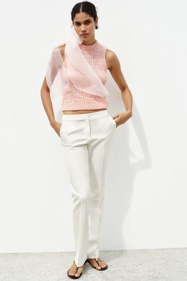 Zara ORGANZA BOW KNIT TOP - Pink - Image 0