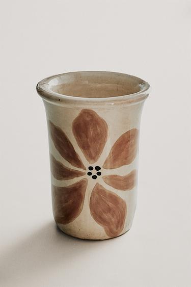 PAINTED FLOWERS VASE - Khaki by Zara