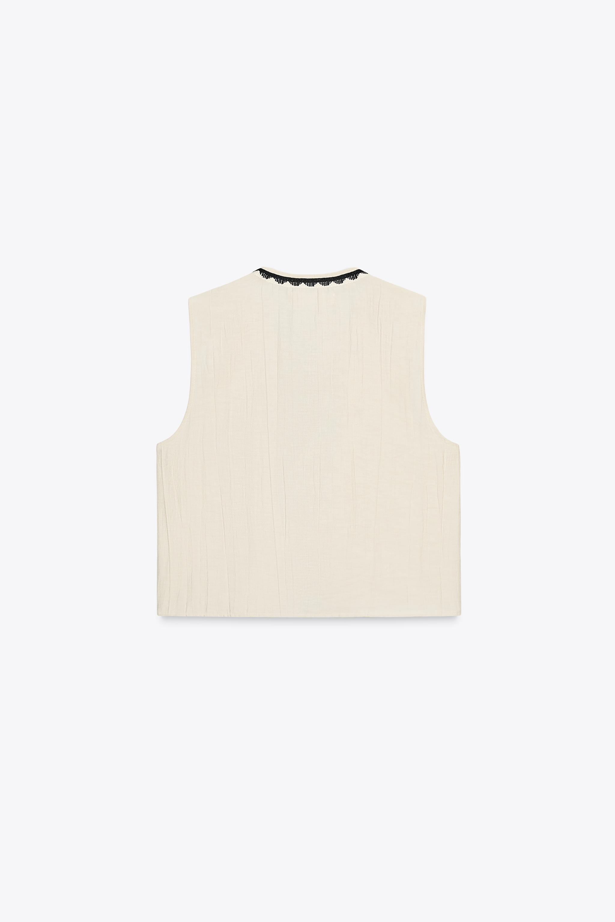 【新品タグ付】UNLIENS v neck gilet ecru ZARA NEW WOMAN FLORAL EMBROIDERED WAISTCOAT GILET VEST ECRU