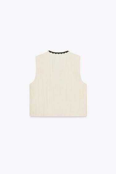 GILET BRODÉ À POMPONS - Écru de Zara - Image 6