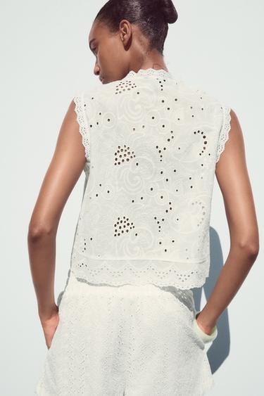 TOP WITH CUTWORK EMBROIDERY - White by Zara - Image 4