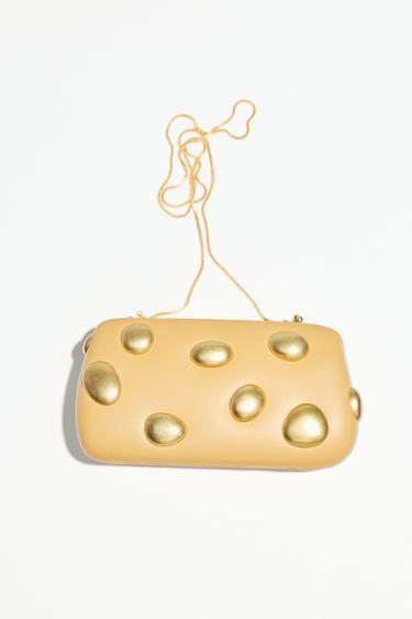 Zara METAL APPLIQUÉ CLUTCH - Mustard