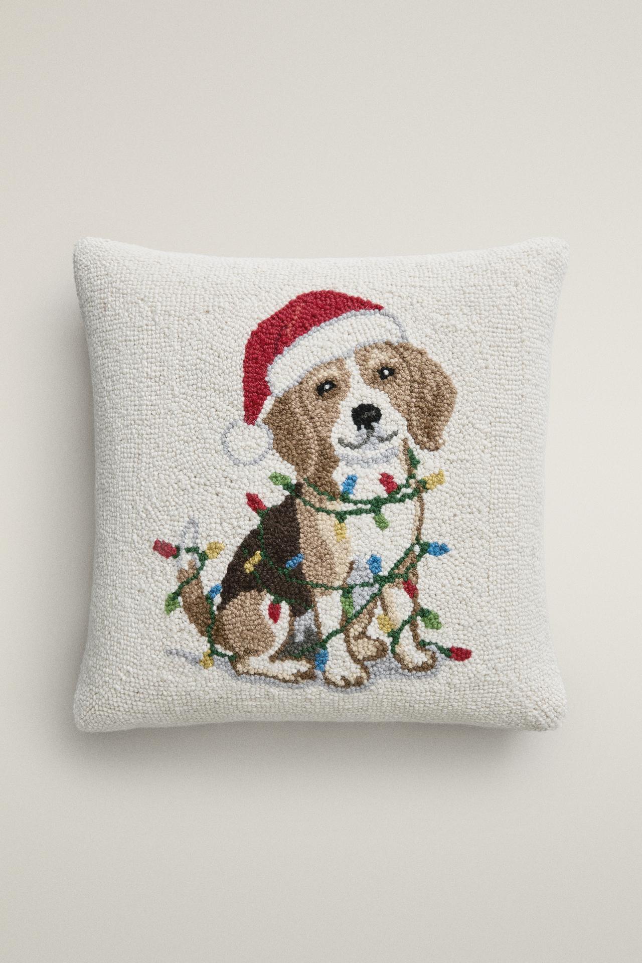 WOOL DOG CHRISTMAS CUSHION COVER