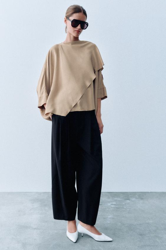 Zara PLEATED BALLOON PANTS - Black - Image 0