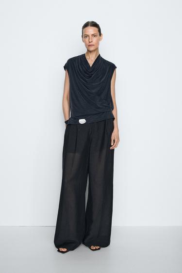 Zara Draped back-tie top - STUDIO - Blue - Image 0