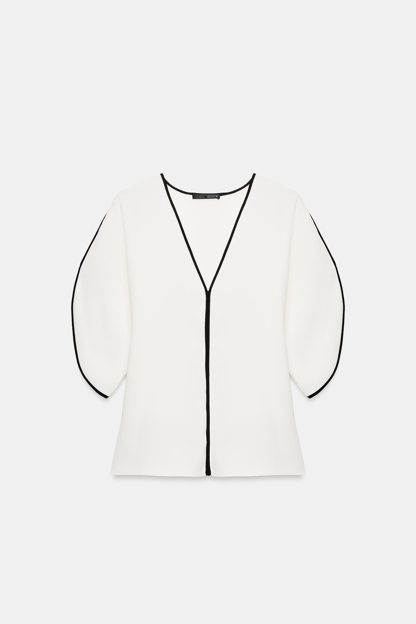 Женский топ Zara Contrast Trim Top, цвет: Экрю — фото 1