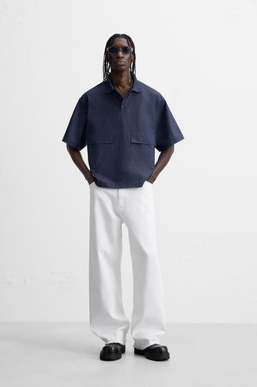 POPLIN POLO SHIRT WITH POCKETS - Navy blue by Zara - Image 0