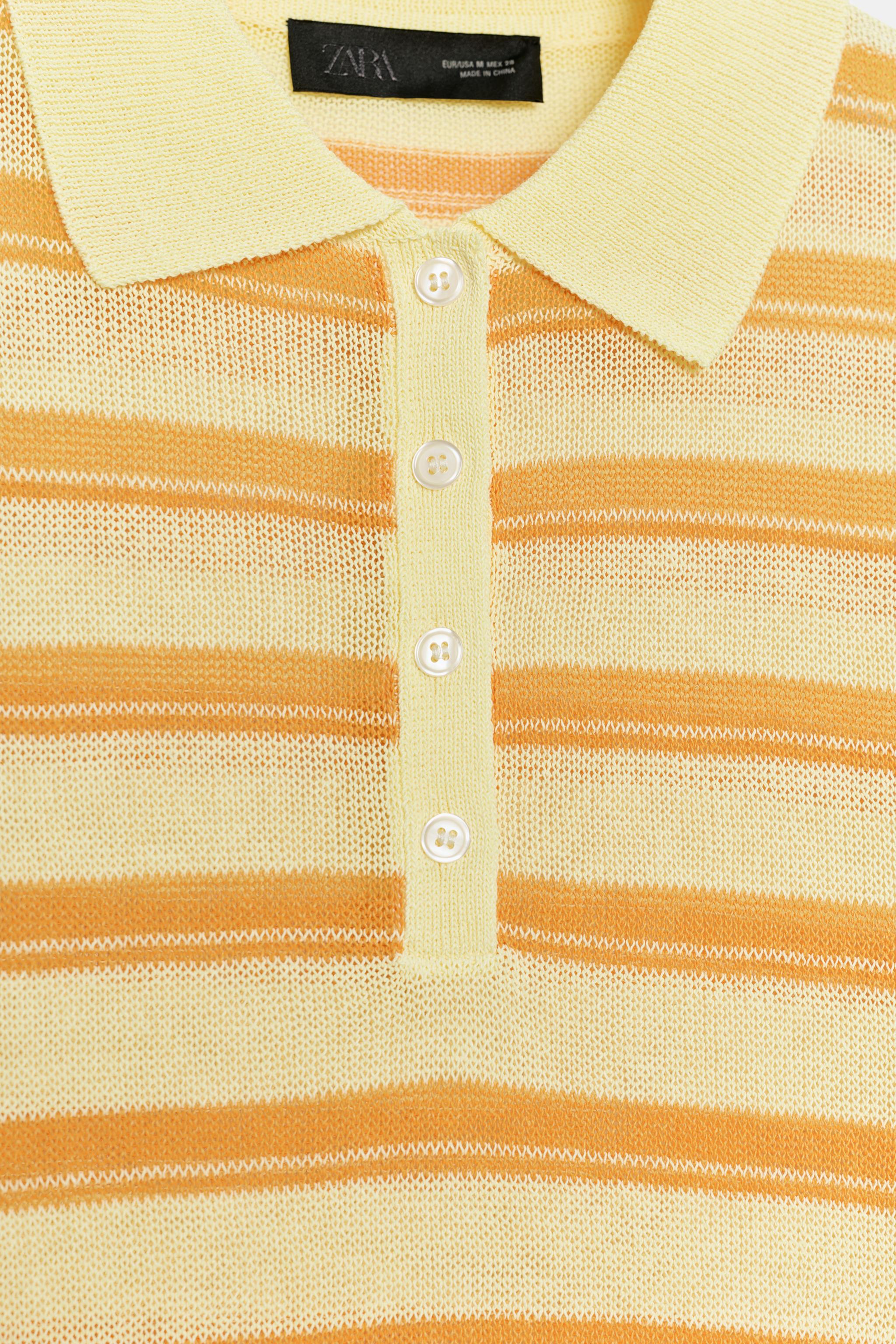 【YELLOW】ストライプ メッシュ ニット ポロシャツ ストライプ柄半袖ニットポロシャツ - ストライプ | ZARA Japan / 日本