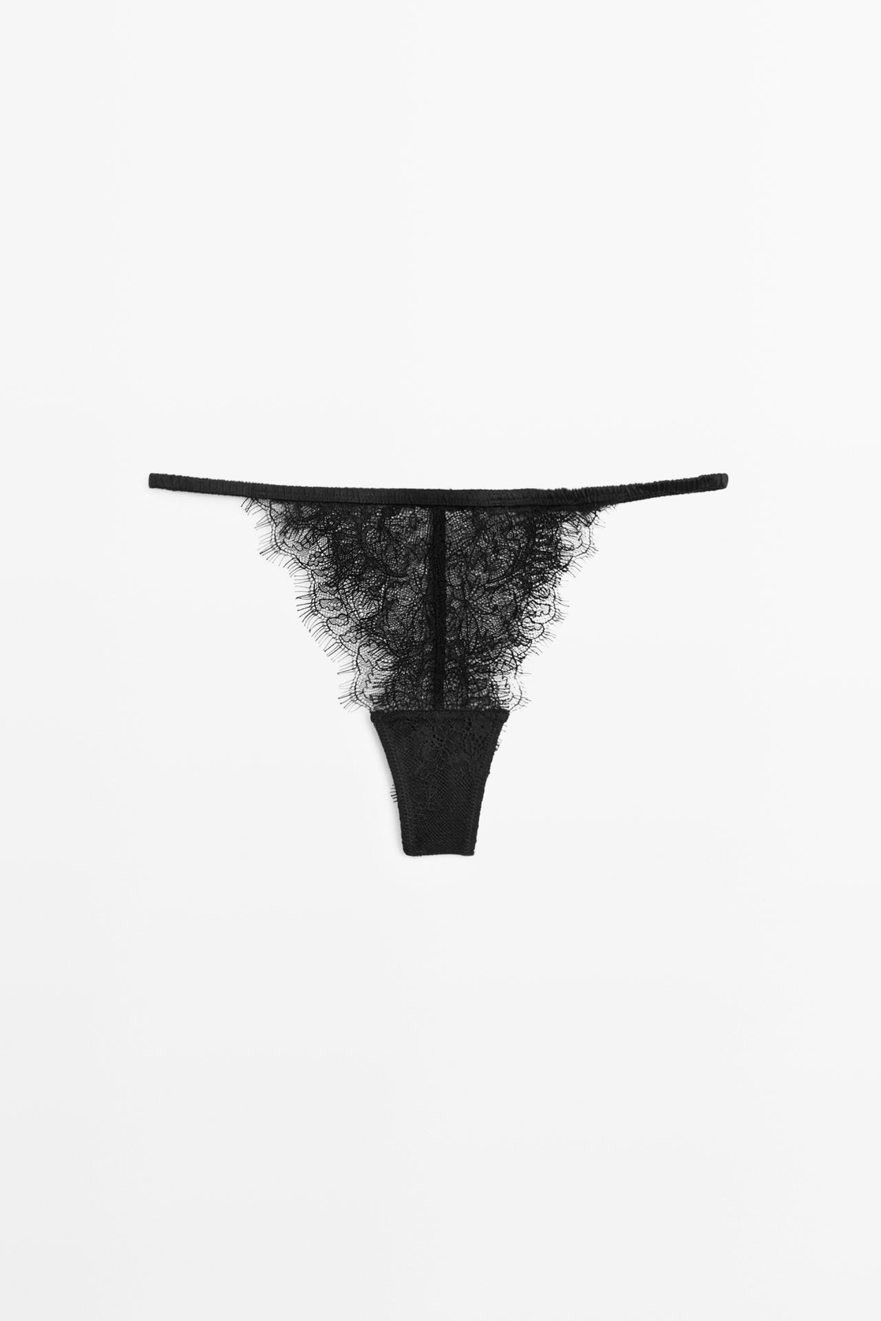 Scalloped lace thong — Black