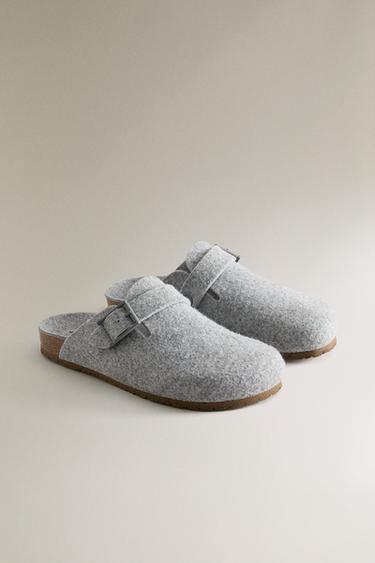 BUCKLED FELT MULE CLOG SLIPPERS - Grey by Zara - Image 1