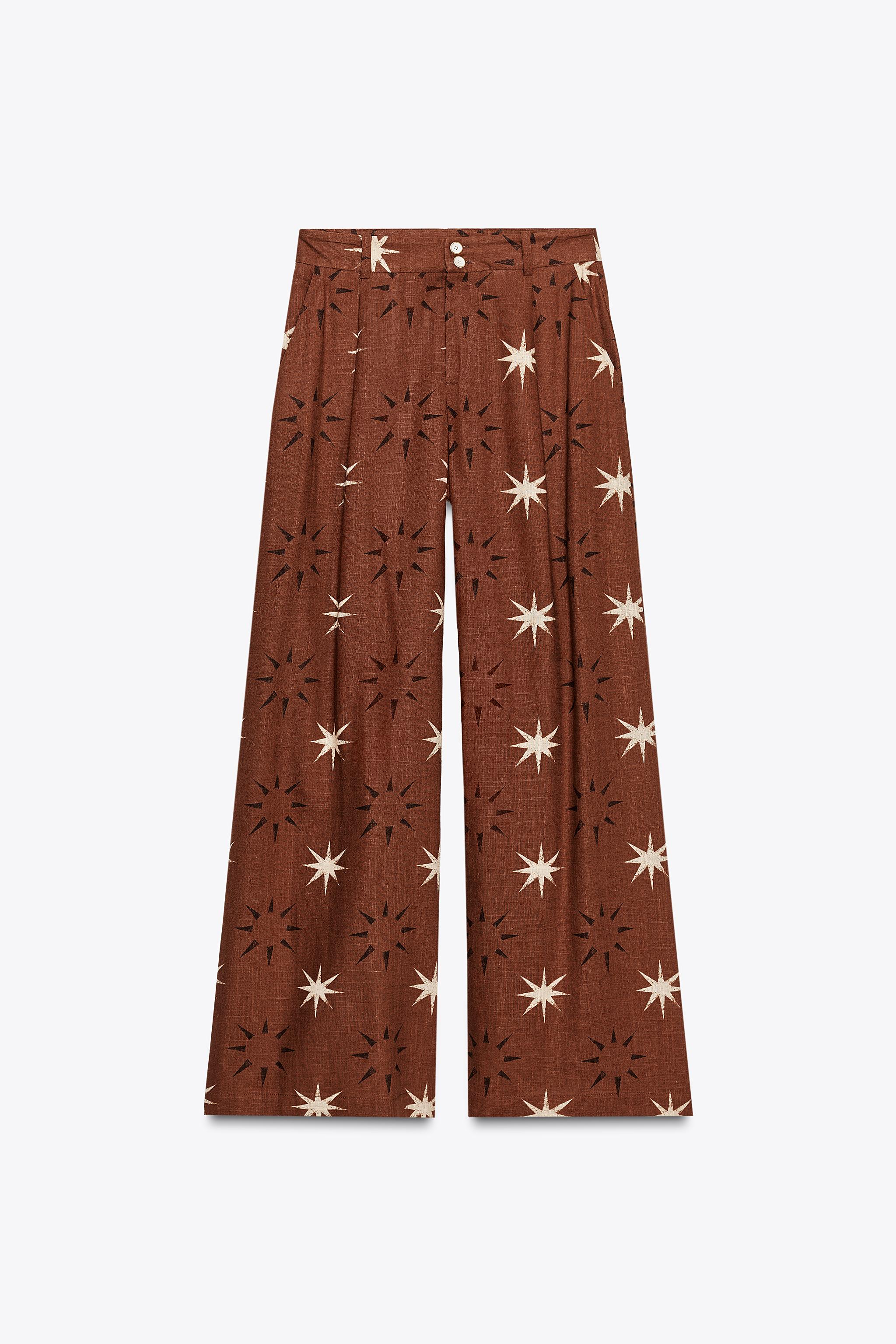 SUN PRINT LINEN WIDE LEG PANTS - Terracotta | ZARA United States