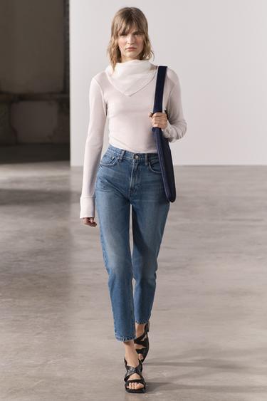 Zara STRAIGHT CUT MID RISE JEANS ZW COLLECTION - Blue
