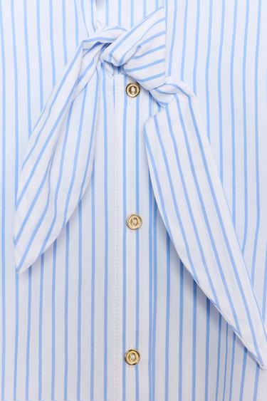 TOP À RAYURES ET LACETS - Blanc / Bleu ciel de Zara - Image 8