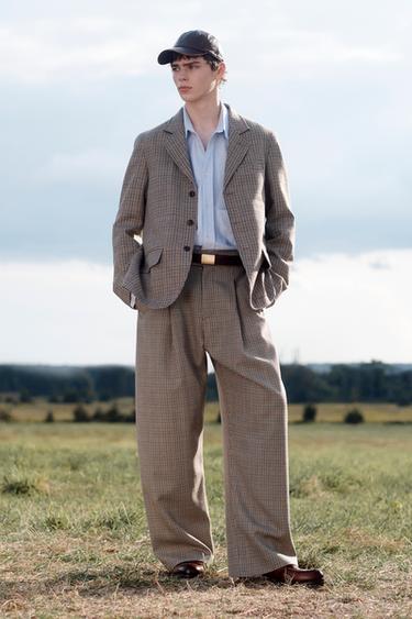 Zara LIMITED EDITION WOOL PLAID SUIT PANTS - Brown - Image 0