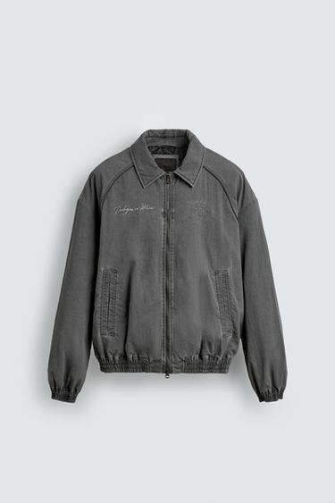 Zara TEXTURED PUFFER JACKET - Blue / Gray