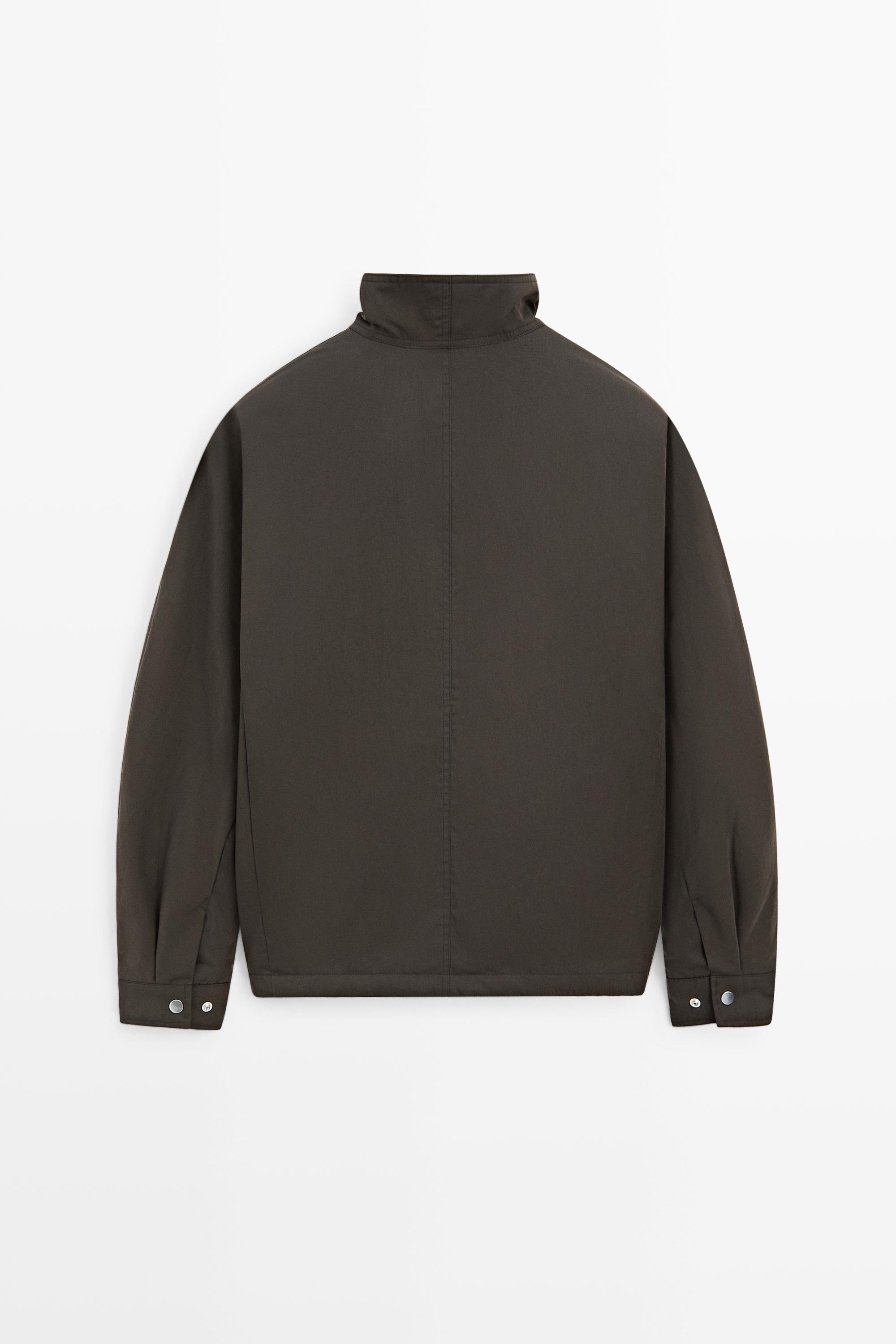 Suede funnel neck cotton-blend jacket