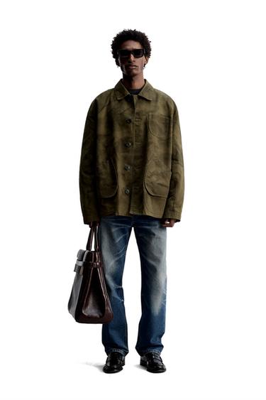 Zara WASHED JACKET WITH POCKETS - Brown / Green