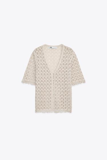 GILET EN MAILLE POINTELLE - Gris perle de Zara - Image 4