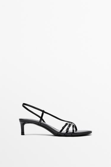 Leather heeled sandals with buckles — Black 1