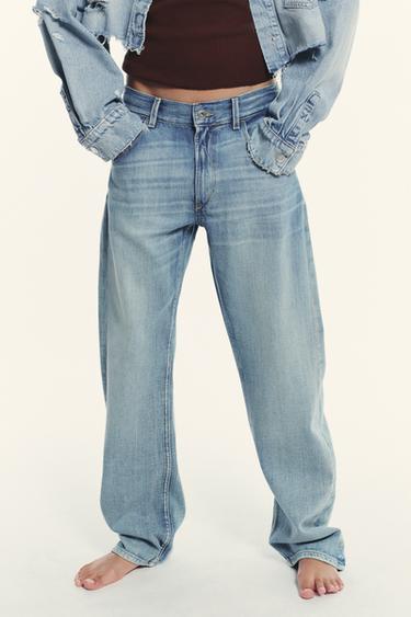 Zara TRF MID-RISE STRAIGHT LEG BELT LOOP JEANS - Blue