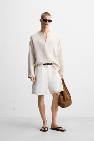 LINEN BLEND TEXTURED POLO SHIRT - Ecru by Zara - Image 0