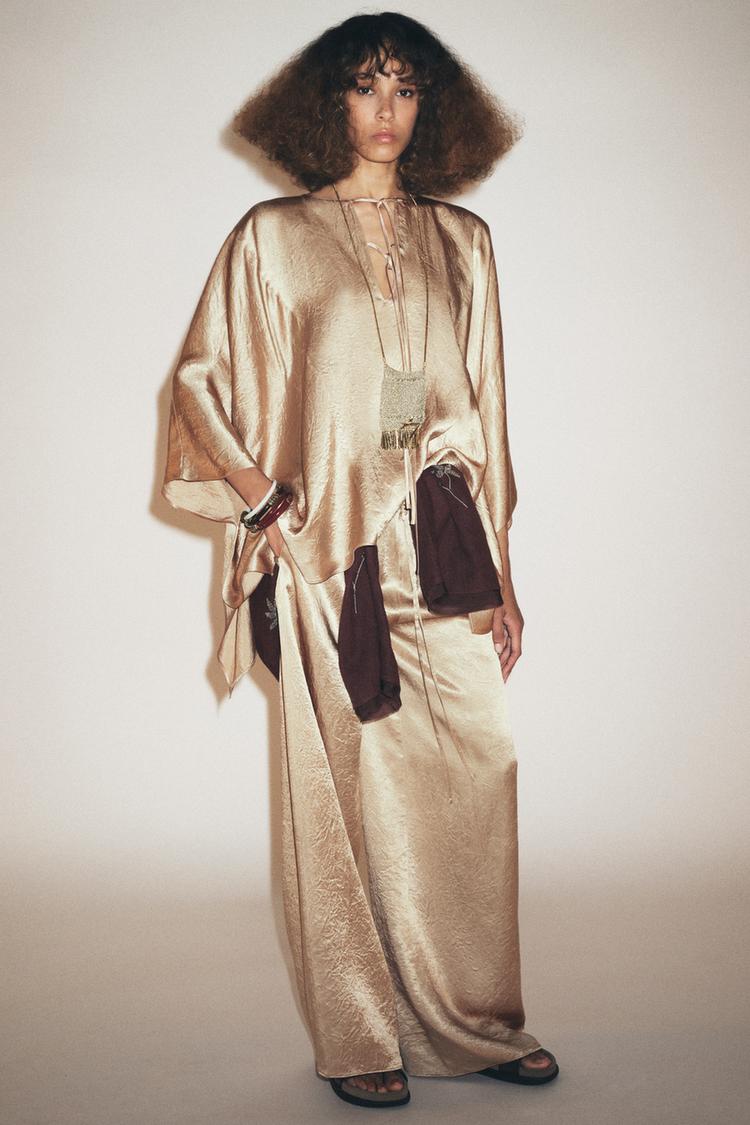 ZW COLLECTION SATIN EFFECT CAPE SHIRT Golden ZARA United States