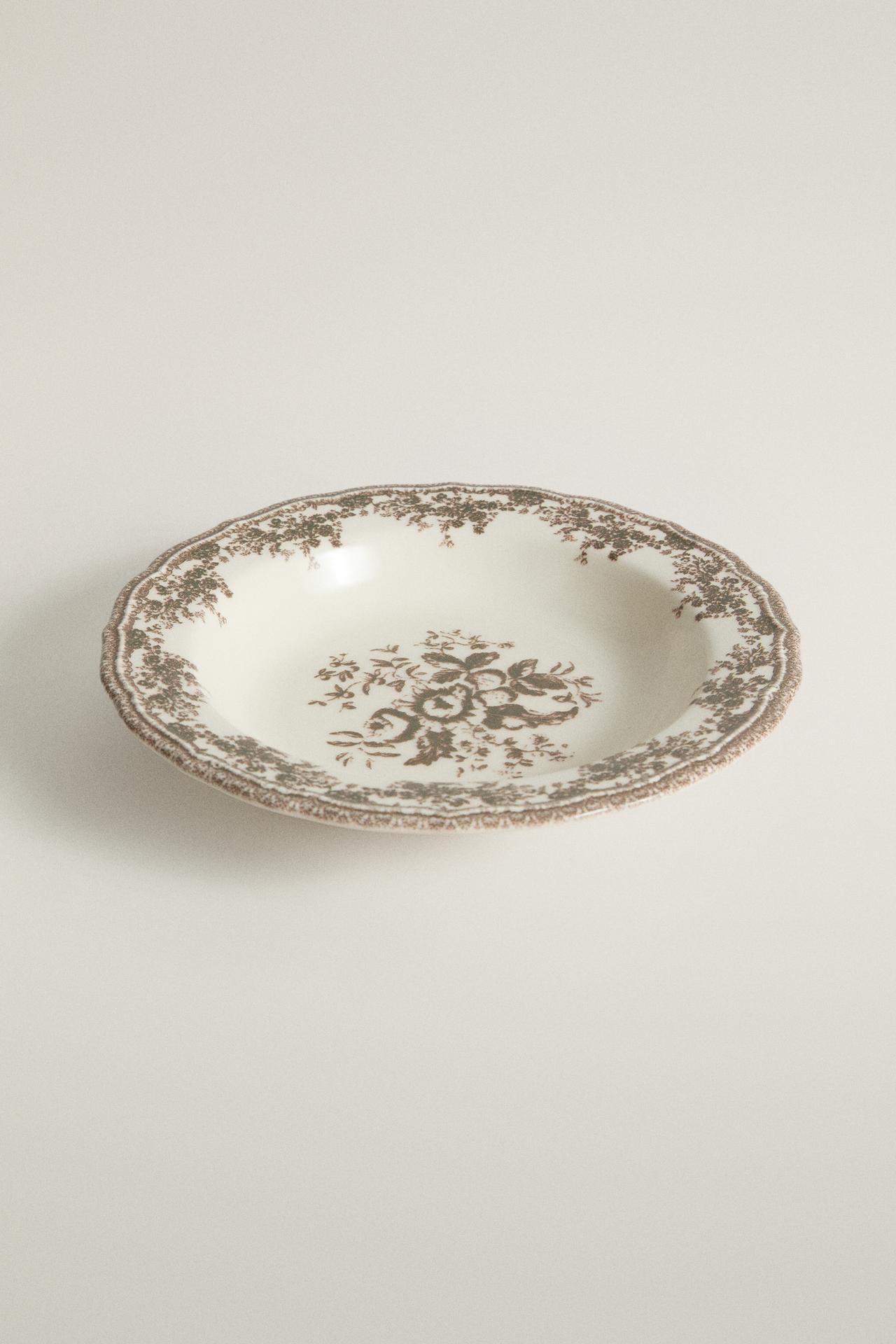 FLORAL EARTHENWARE SOUP PLATE — Brown
