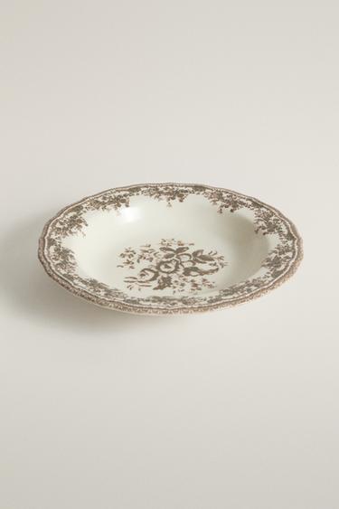FLORAL EARTHENWARE SOUP PLATE — Brown 2