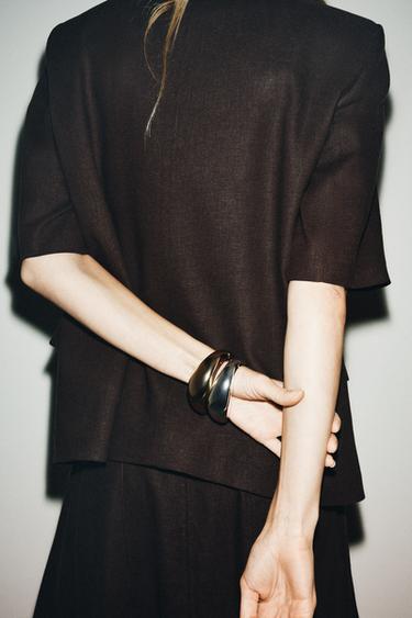 BLAZER AVEC LIN MANCHES COURTES - Marron de Zara - Image 2