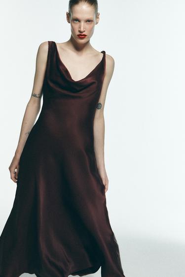 VESTIDO ESCOTE FLUIDO ZW COLLECTION - Burgundy de Zara
