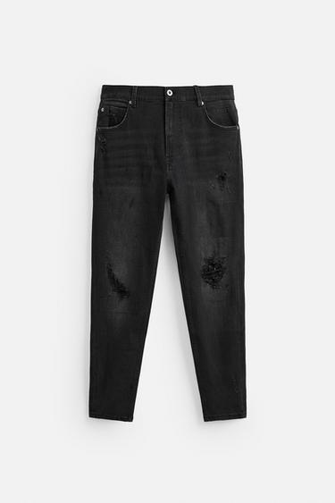 Zara RIPPED SKINNY FIT JEANS - charcoal gray