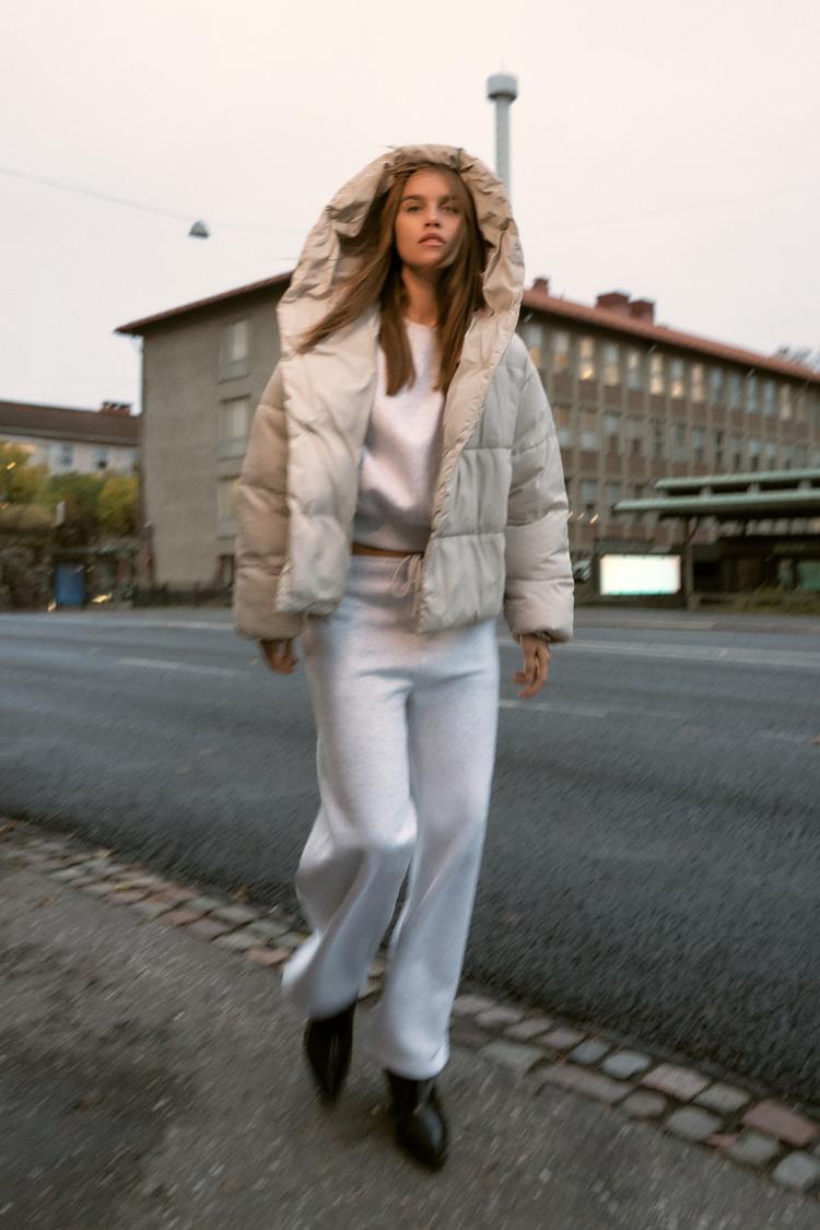 WATER REPELLENT HOODED PUFFER JACKET Beige ZARA Canada