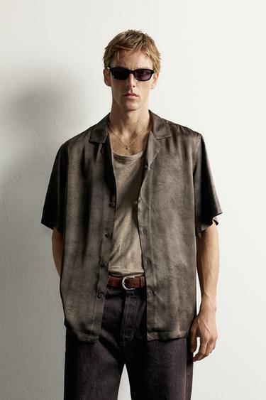 WASHED-EFFECT PRINT SATIN SHIRT - Brown by Zara