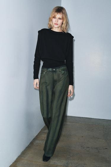 KNIT JUMPER WITH SHOULDER PADS - Black by Zara