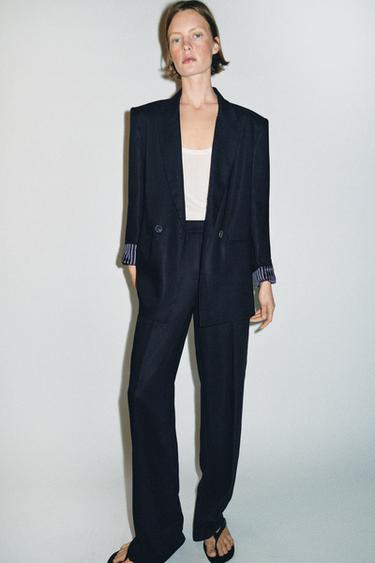 PANTALÓN RECTO CON LINO - Marino de Zara