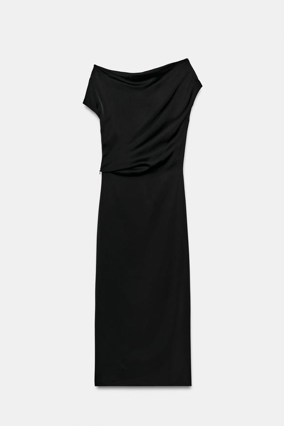 zara black satin dress ZW COLLECTION ASYMMETRIC - line hem 60s_dress The Frozen Ice Queen Size:22 USA