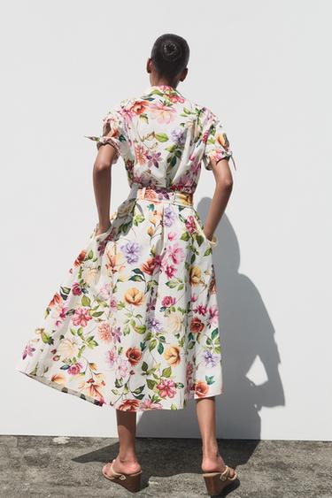 PRINTED POPLIN MIDI DRESS - Multicoloured by Zara - Image 4