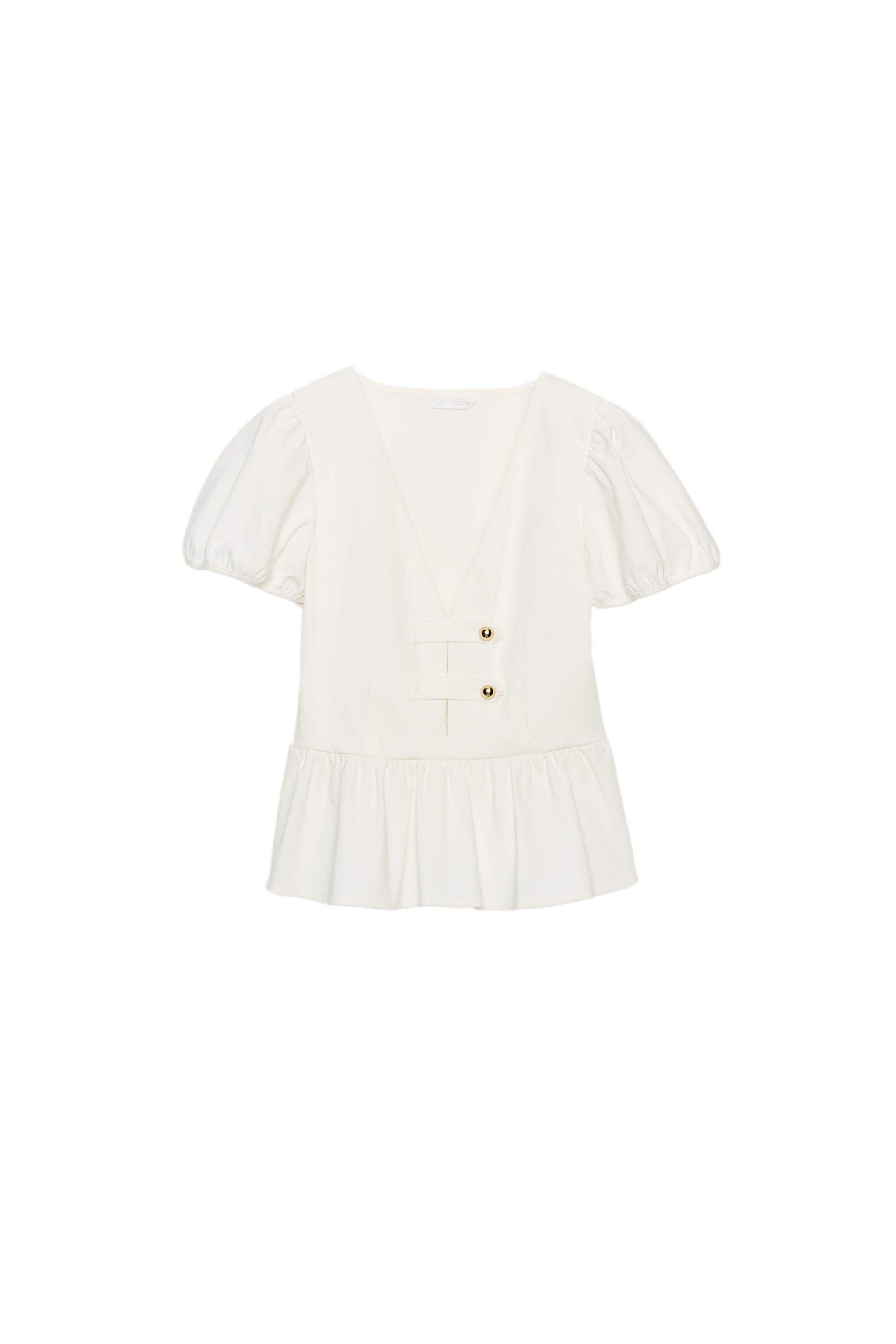 TOP PEPLUM COM BOTÕES DOURADOS - Branco-marfim | ZARA Brasil