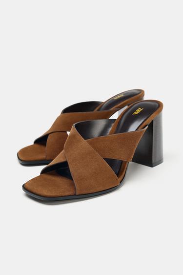 SPLIT SUEDE BLOCK HEEL SANDALS - Brown by Zara - Image 3
