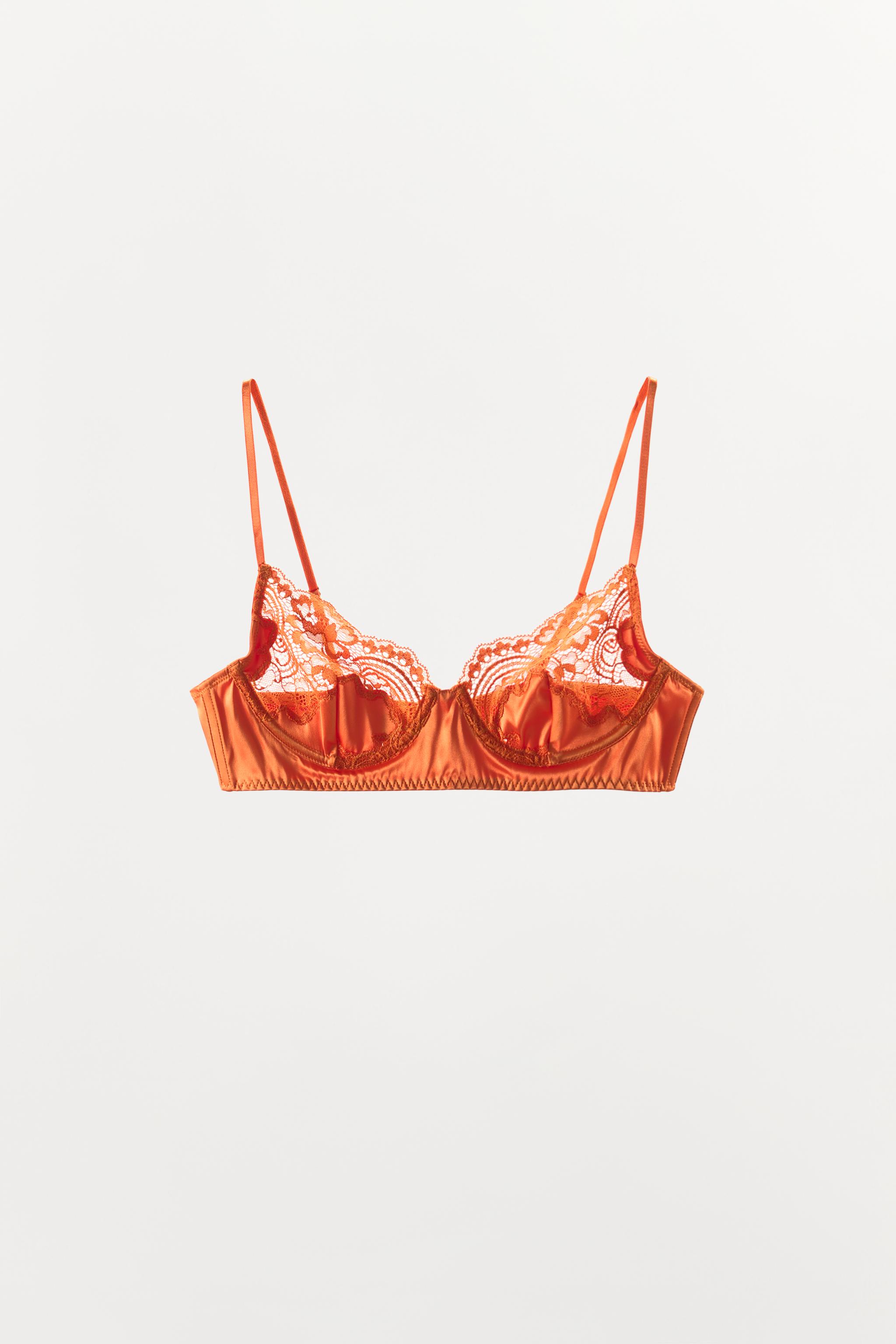 SATIN EFFECT LACE UNDERWIRE BRA — Orange