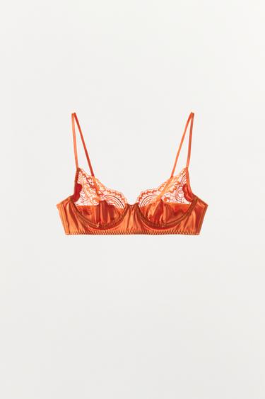 SATIN LACE UNDERWIRED BRA - Orange by Zara