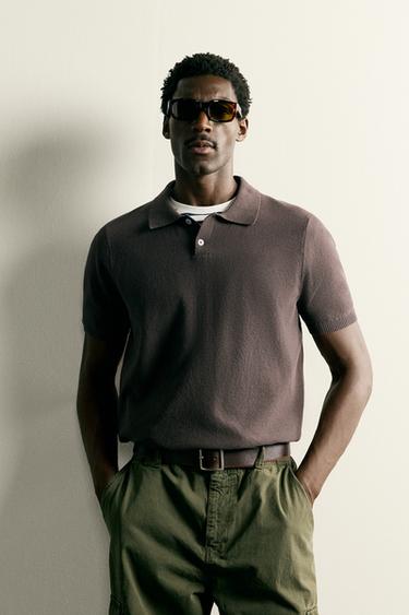 REGULAR FIT TEXTURED KNIT POLO SHIRT - Brown by Zara