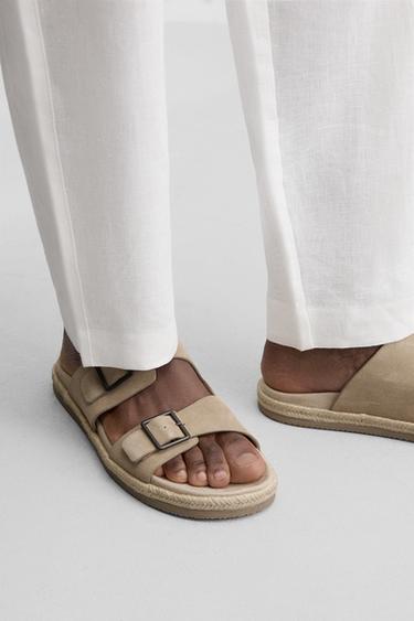 DOUBLE STRAP LEATHER SANDALS - Sand Brown by Zara