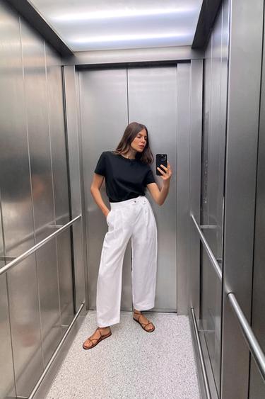 PANTALON À PINCES EN LIN - Blanc de Zara - Image 0